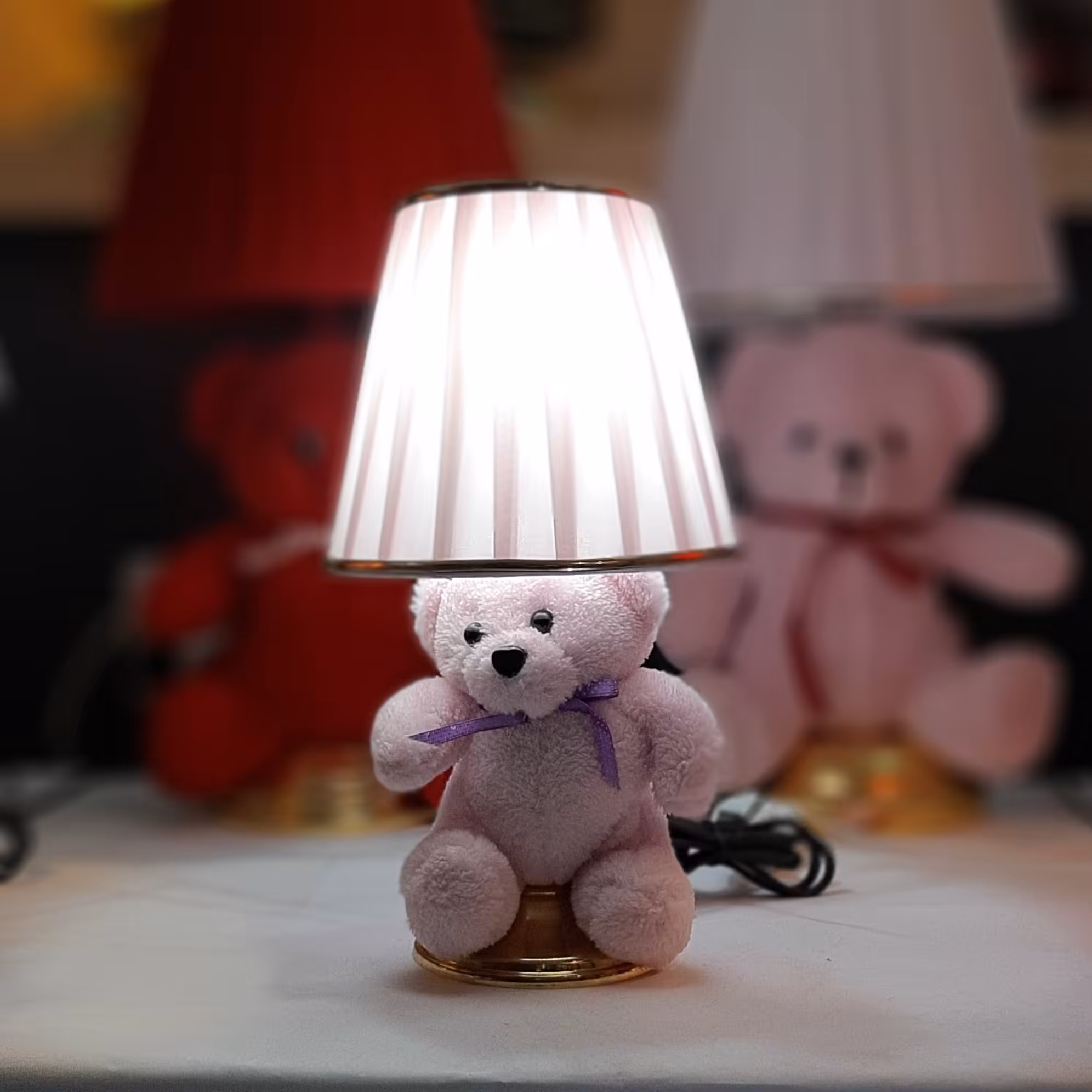 آباژور رومیزی کودک مدل عروسکی خرسی صورتی روشن کد C1-1 