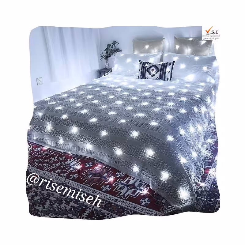 ریسه سوزنی توری دو نیم در سه 320 لامپ led نور سفید مادگیخور  سیم شفاف