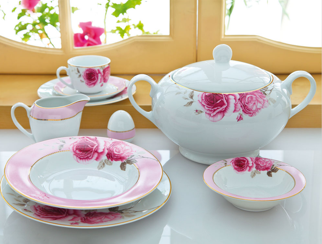 سرویس غذاخوری 102 پارچه چینی زرین ایران سری ایتالیا اف مدل Rose Flower درجه عالی