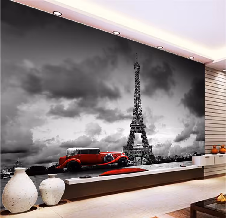 نمایی سیاه وسفید از برج ایفل باهوای ابری