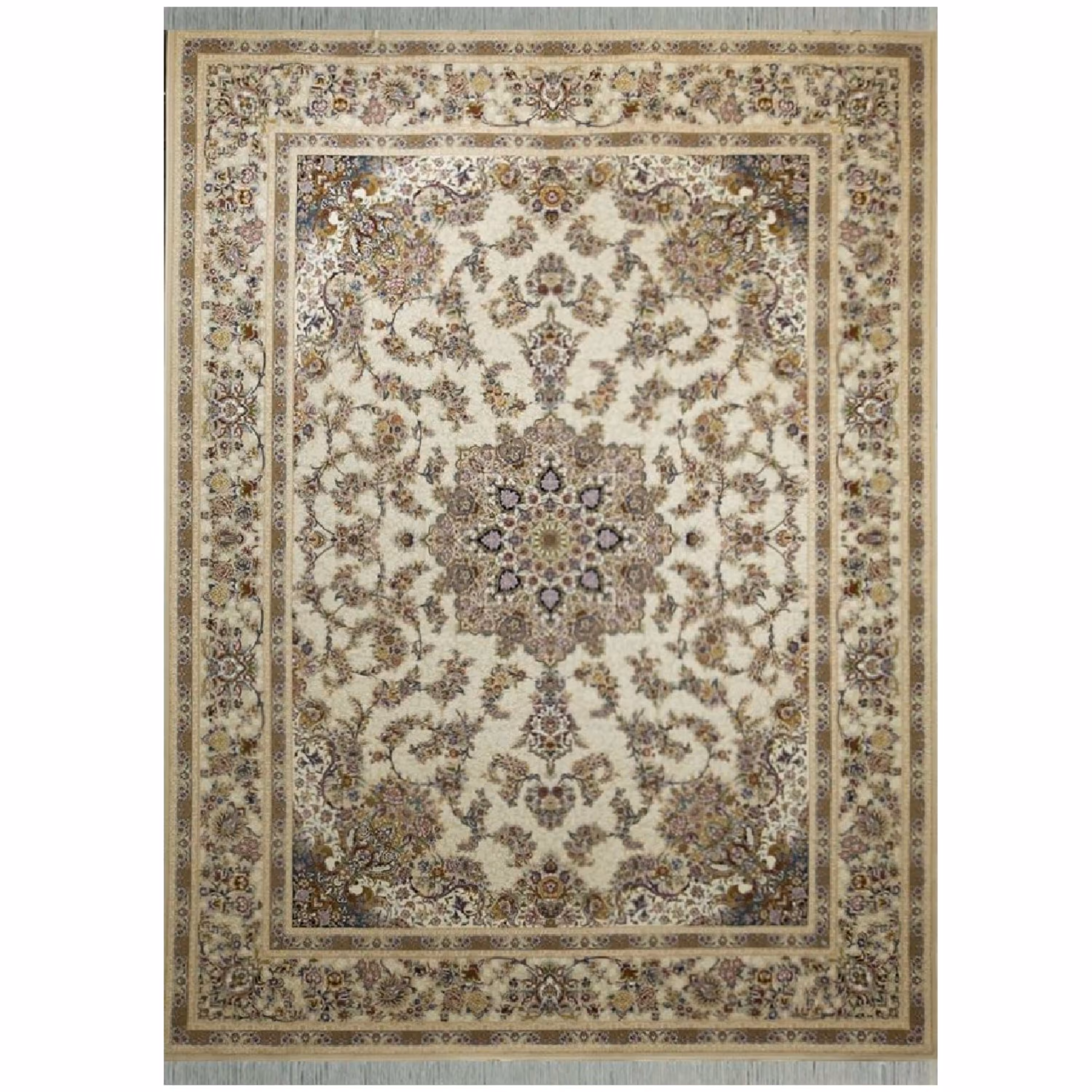 فرش ماشینی افرند 1200 شانه گل برجسته زمینه کرم کد 2234 (چهار متری)