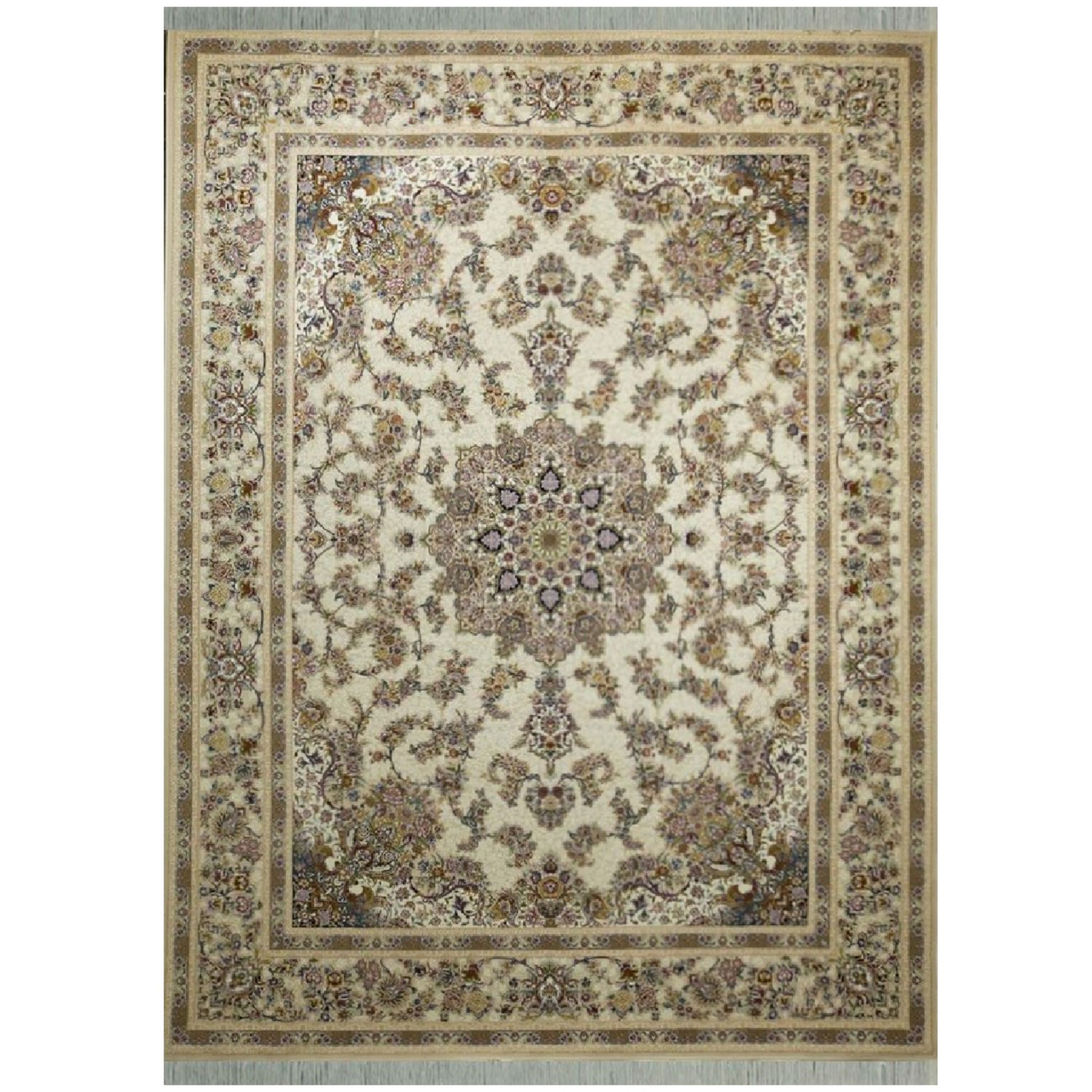 فرش ماشینی افرند 1200 شانه گل برجسته زمینه کرم کد 2234 (چهار متری)