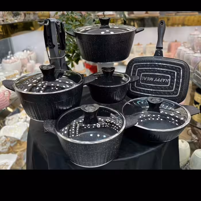 سرویس قابلمه چدن گرانیت 22 پارچه برند هافنر رنگ  مشکی 