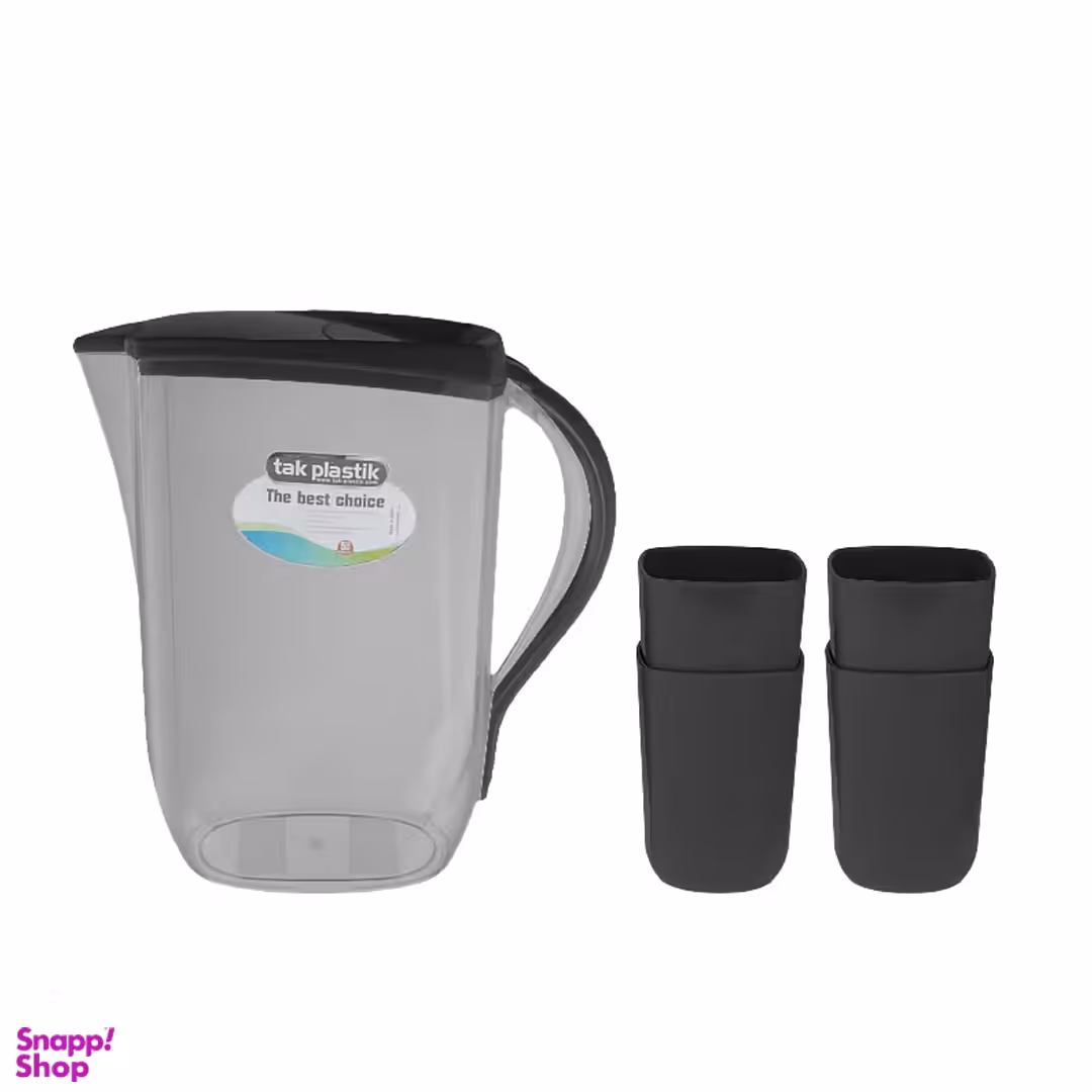 ست پارچ و لیوان تک پلاستیک مدل آبشار دودی مجموعه 5 عددی