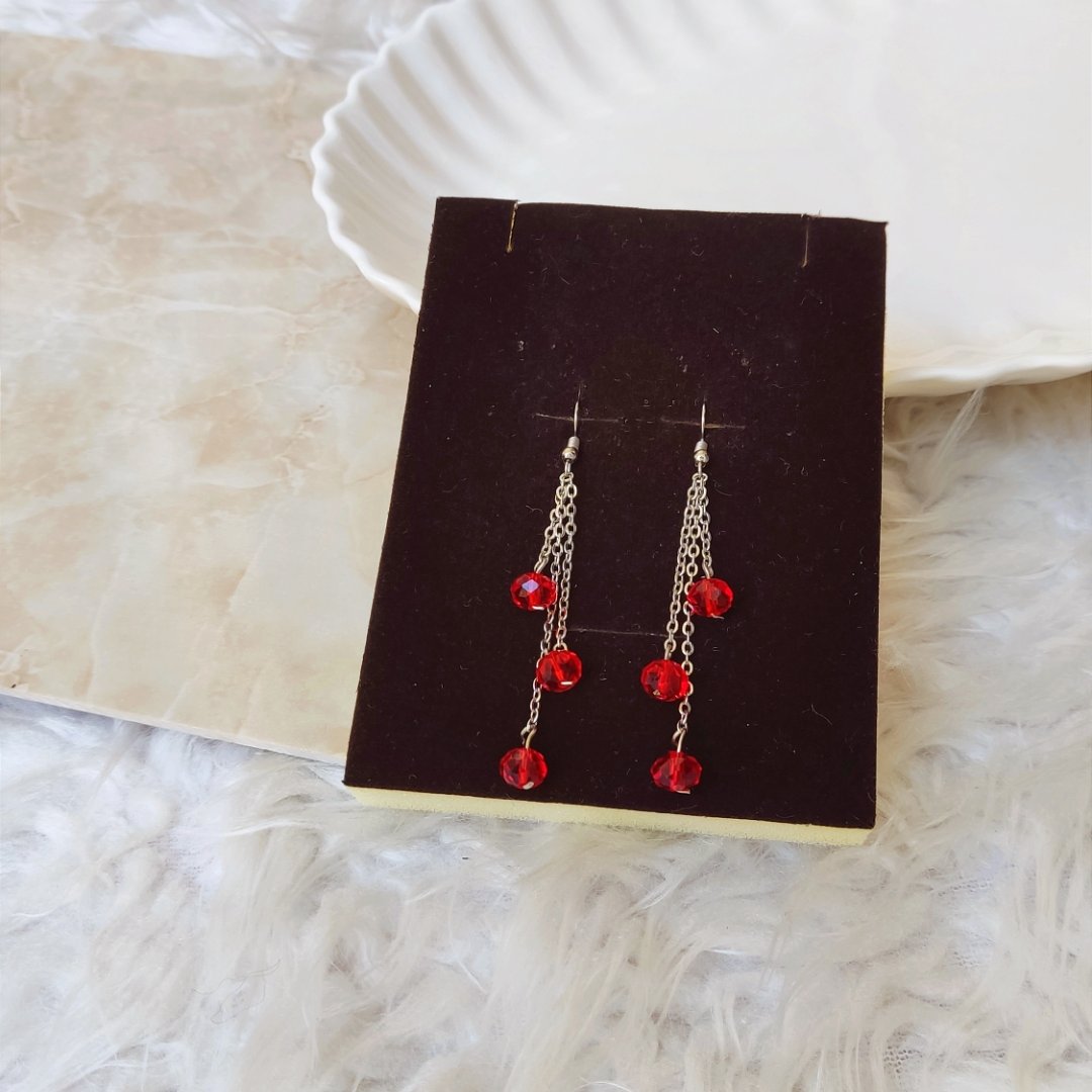 ست گوشواره با زنجیر  قلاب استیل وکریستال سنگی اصل رنگ ثابت 