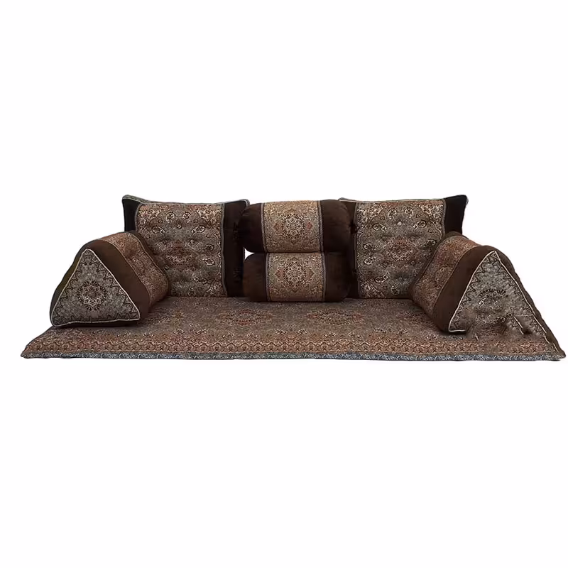 ست شاهنشین 7تکه طرح خان سالار قهوه ای تراکم200