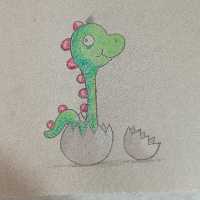 نقاشی مدادرنگی دایناسور کوچولوسایز15در15 اجرا روی کاغذ گراف یا مقوای اشتباخ