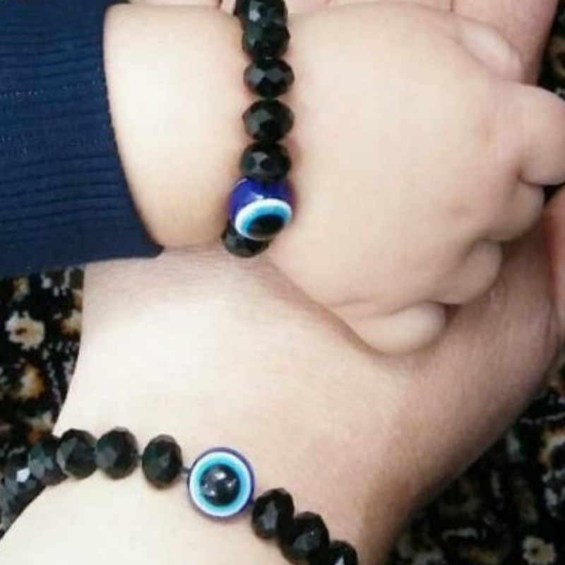 ست دستبند چشم نظر( دوعددی )مروارید اونیکس اندازه قابل تغییر است  ارسال رایگان  