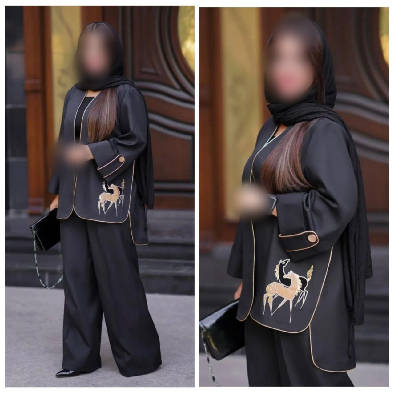 مانتو شلوار  زنانه جنس عالی مازاراتی  رنگ مشکی طرح اسب 