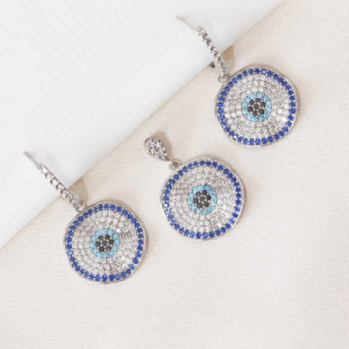 نیم ست نقره دخترانه چشم زخم مدل دایره تاب دار کد 1615