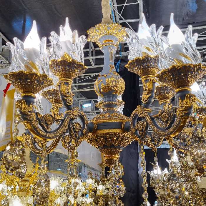 لوستر میخک جدید طلا طوسی 5شاخه 10 شعله 