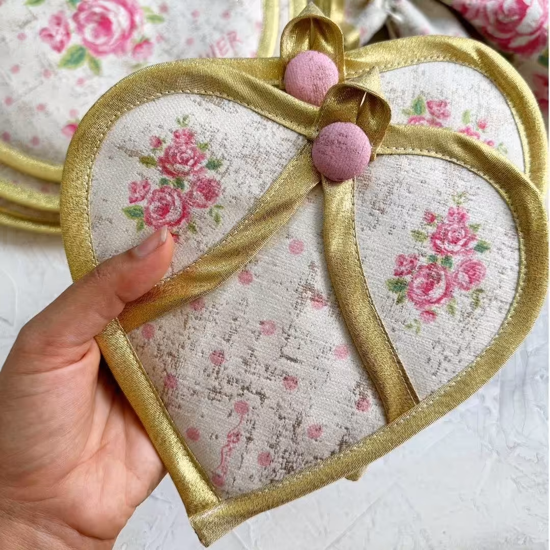 دستگیره قلبی مخمل نسوز مدل یاسمین لوکس طرح 53