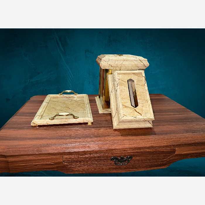 ست سطل ، سینی پذیرایی و جای دستمال کاغذی کرم 