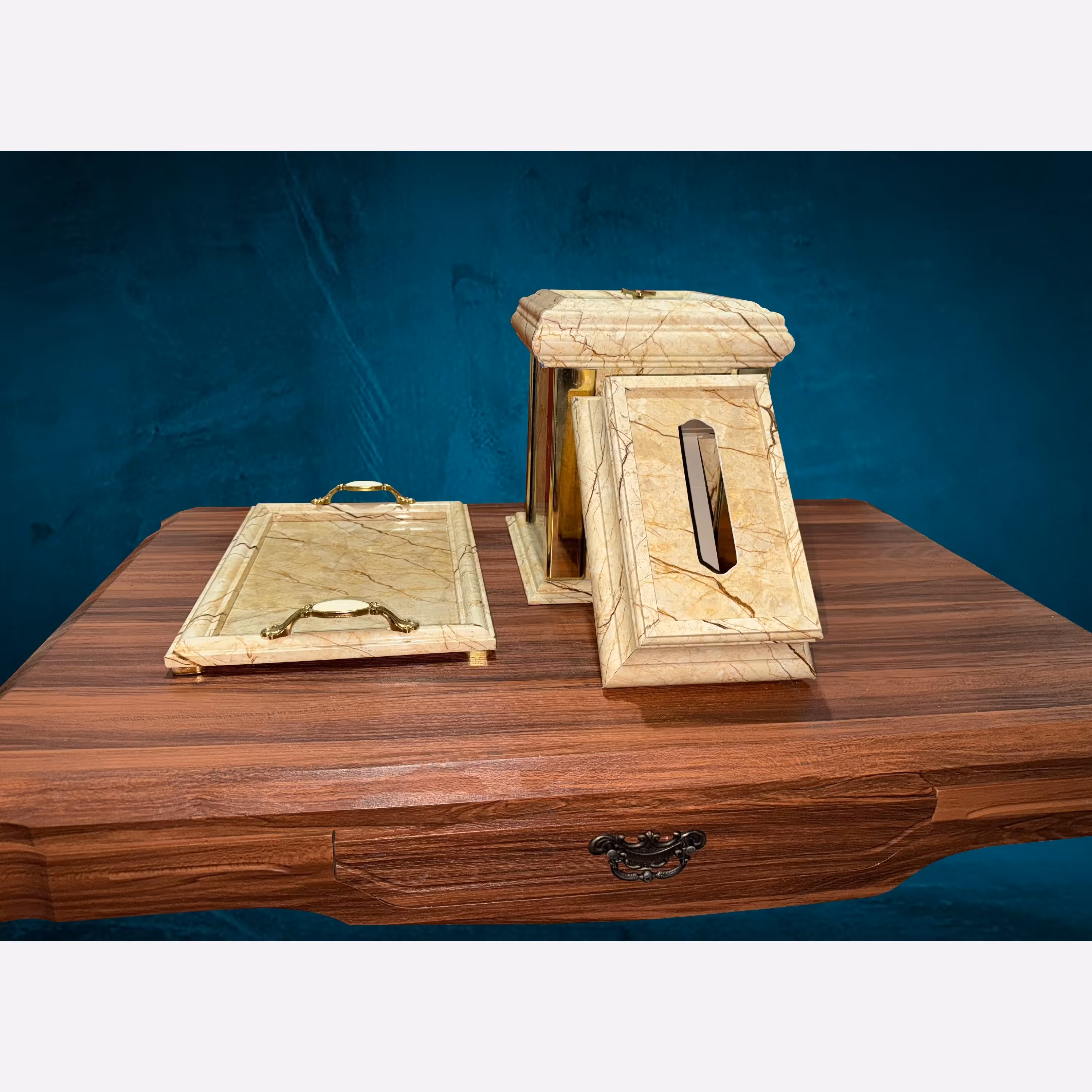 ست سطل ، سینی پذیرایی و جای دستمال کاغذی کرم 