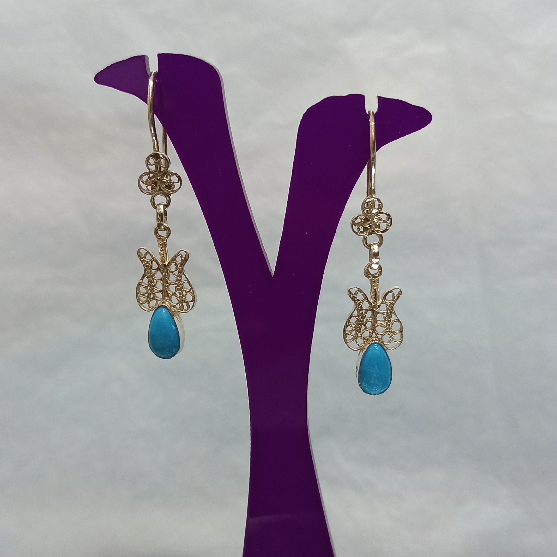 گوشواره نقره ملیله کاری اصفهان کد 496 نگین آبی اشکی