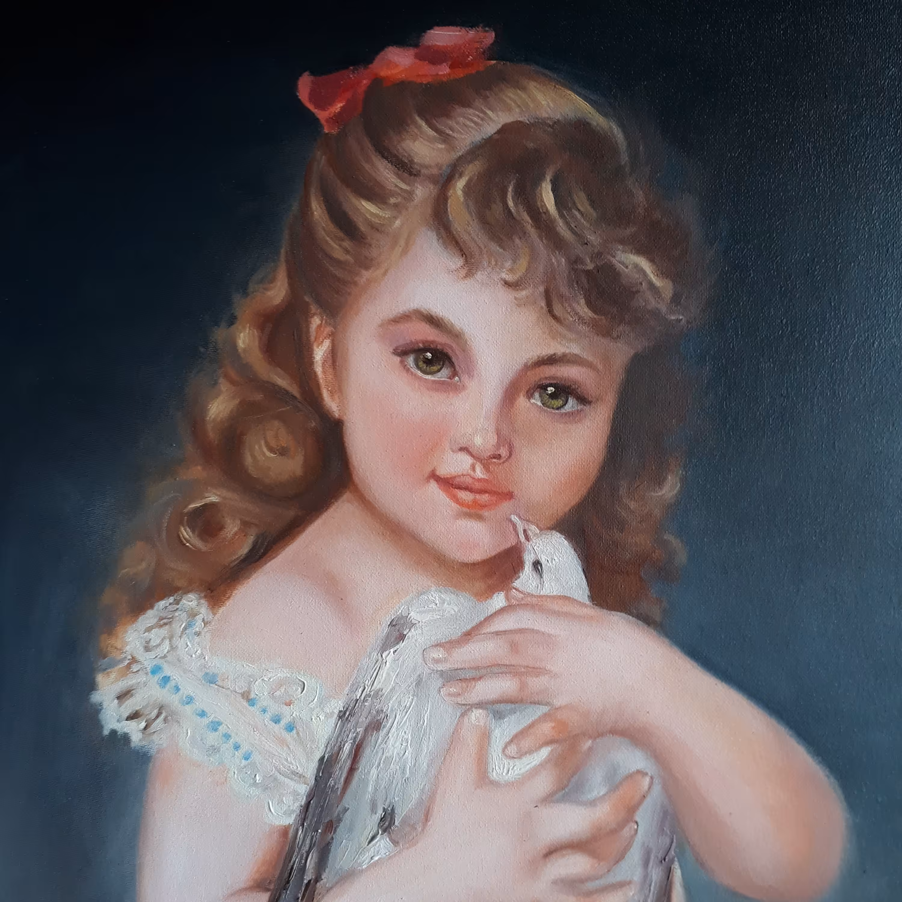 تابلو رنگ روغن  30 در  40   دختر و  کبوتر 