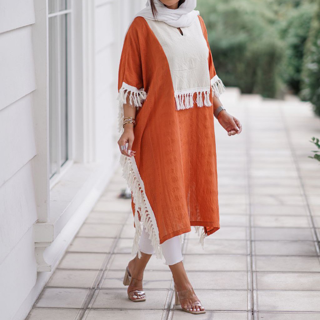 مانتو کفتان بلند ریش دار جنس کتیبه با دوخت مزونی درجه یک ارسال رایگان در رنگبندی