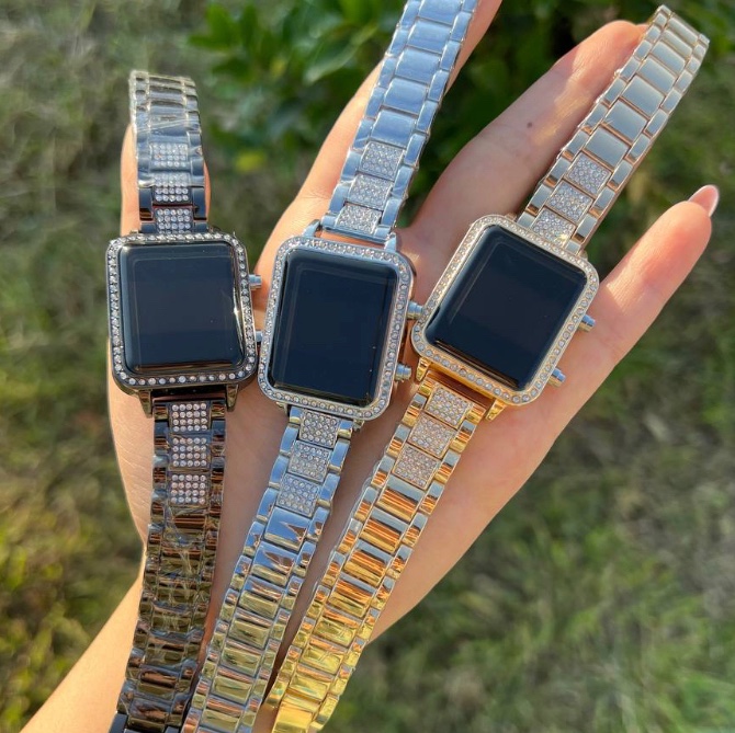 ساعت فول لاکچری نگینی طرح اپل واچ نمایشگر ال ای دی ساعت و تاریخ 