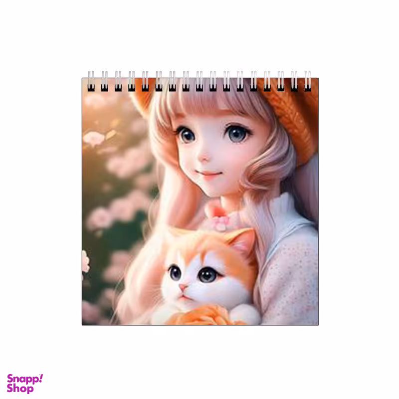 دفتر طراحی بامبیلیپ طرح دختر و گربه و گل رز نارنجی کد 4564614