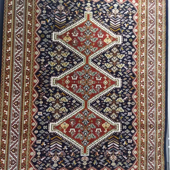 فرش پاتریس  فرش گلیم عشایری400شانه طرح سه حوض سرمه ای قالیچه 4متری