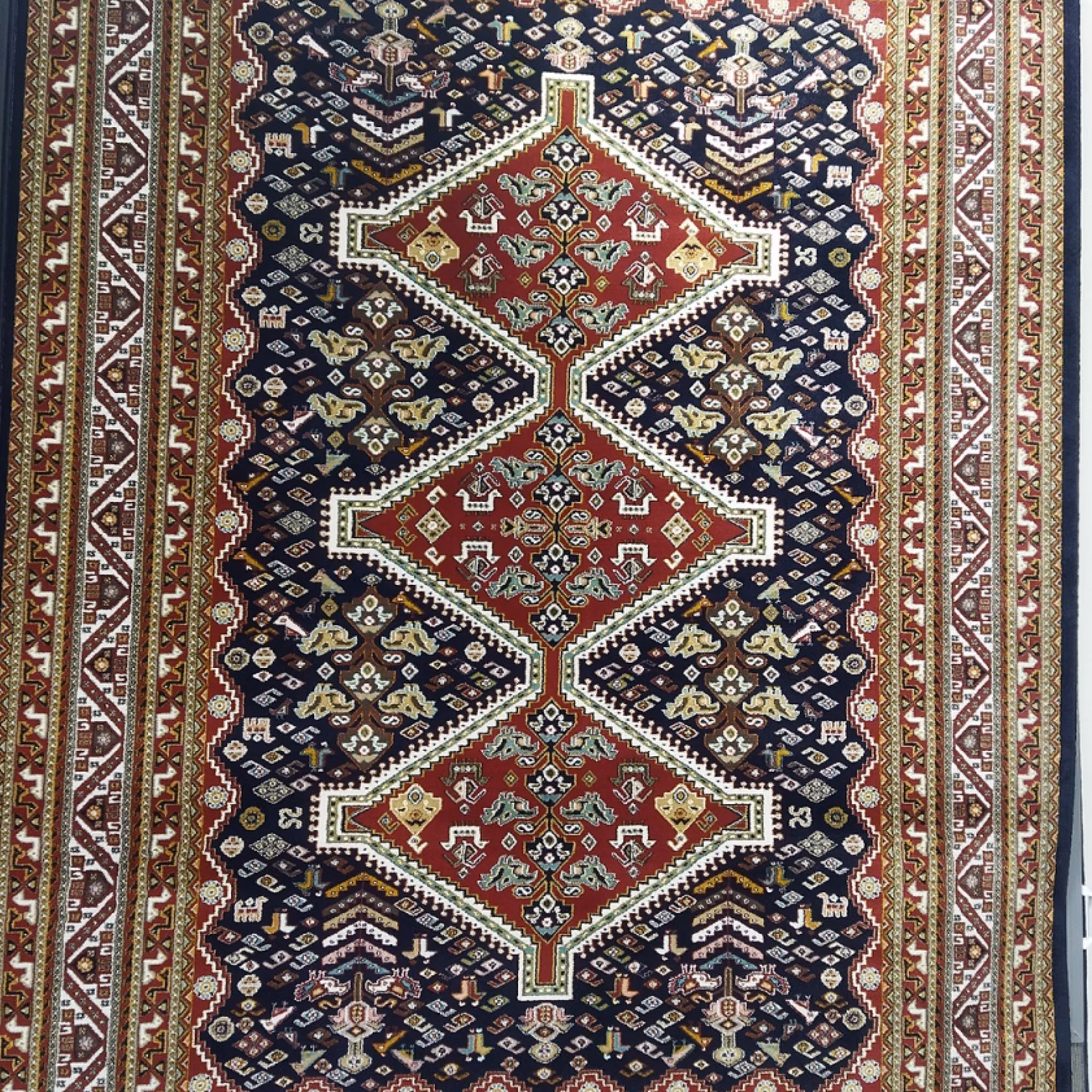 فرش پاتریس  فرش گلیم عشایری400شانه طرح سه حوض سرمه ای قالیچه 4متری