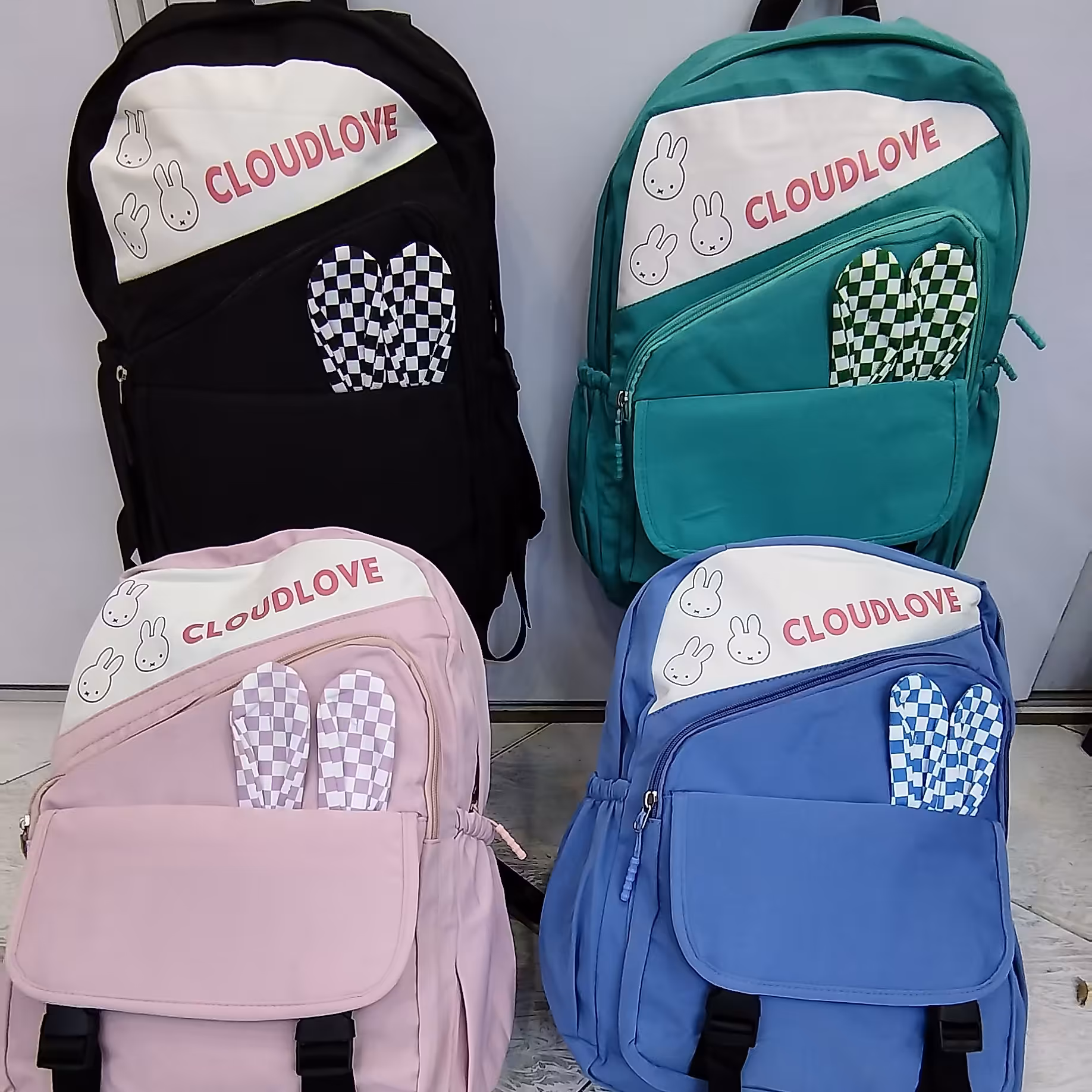 کوله مدرسه وارداتی خرگوش شطرنجی پارچه ای خیلی سبک