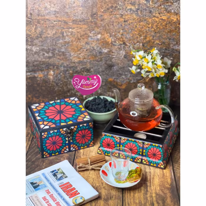 باکس دمنوش 8خانه جیران (چیدمان1) به همراه وارمر و قوری