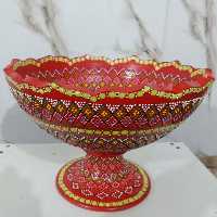 میوه خوری سفالی سایز بزرگ قرمز رنگ طرح لبه چین