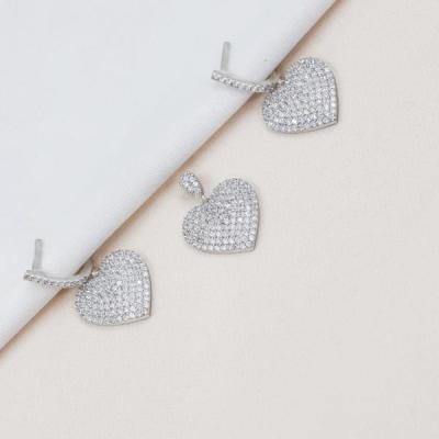 نیمست نقره قلب سفید و پرنگین با روکش طلا سفید کد 1648