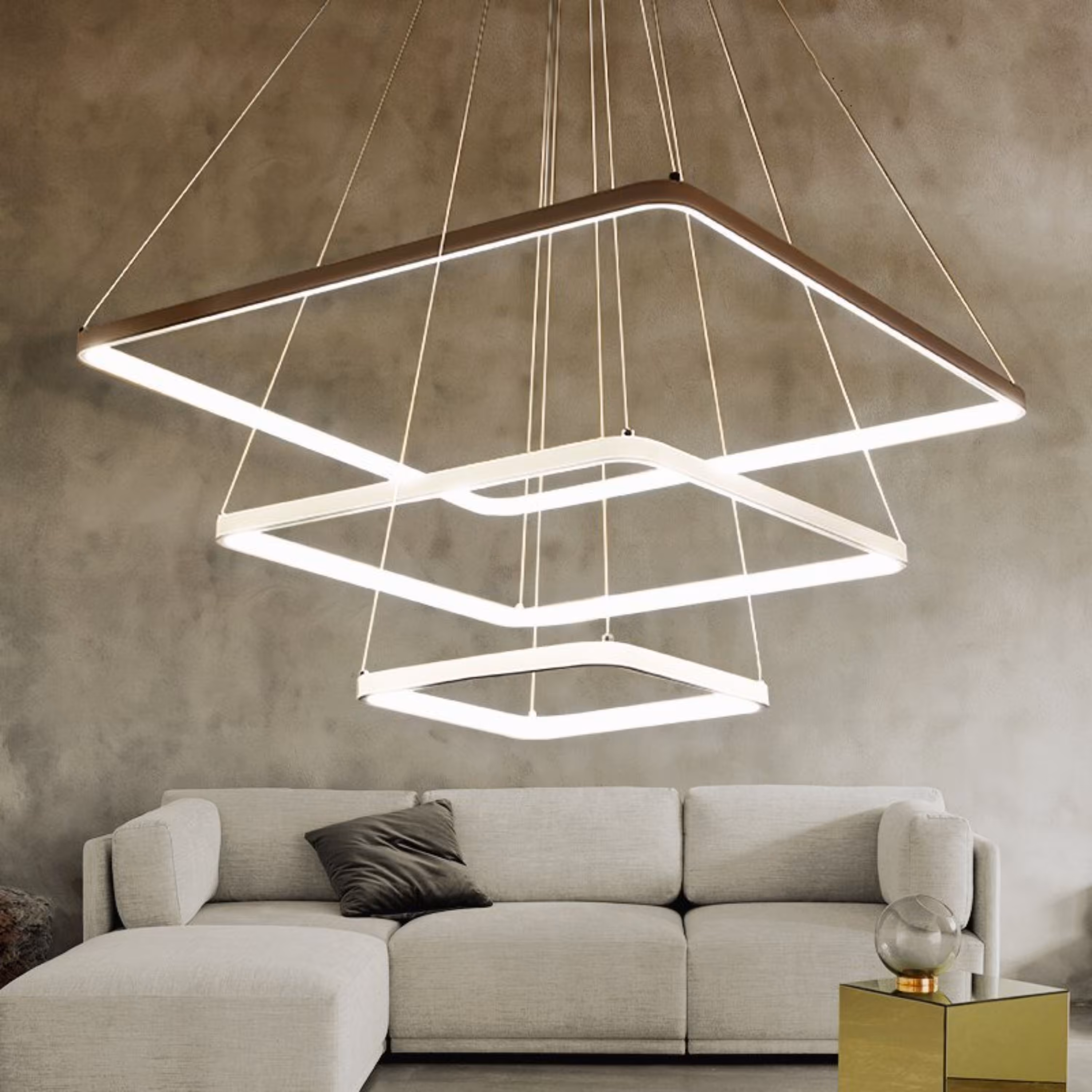 لوستر مدرن هوشمند vip سفارشی اپ موبایل چهار حالته طرح سه مربع نور از داخل