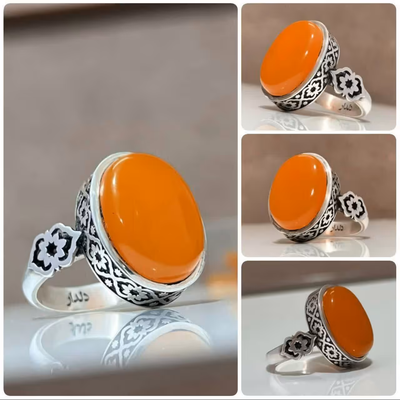 انگشتر  نقره مردانه عقیق یمنی شرف الشمس به همراه گنجینه 5 حرز کامل مدل 39
