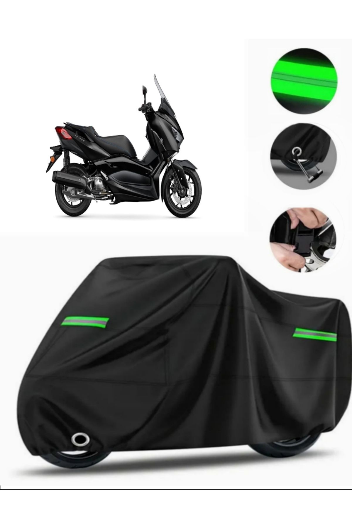 چادر موتورسیکلت مشکی YAMAHA X MAX 125 آهن حداکثر ABSITICAL MOTORICYCLE TARPAULIN PREMIUM سازگار با قفل سیاه MotoEn