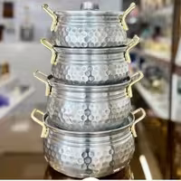 سرویس قابلمه روحی چهارتایی چکش خورده دسته طلایی پلاسکو دهقان 