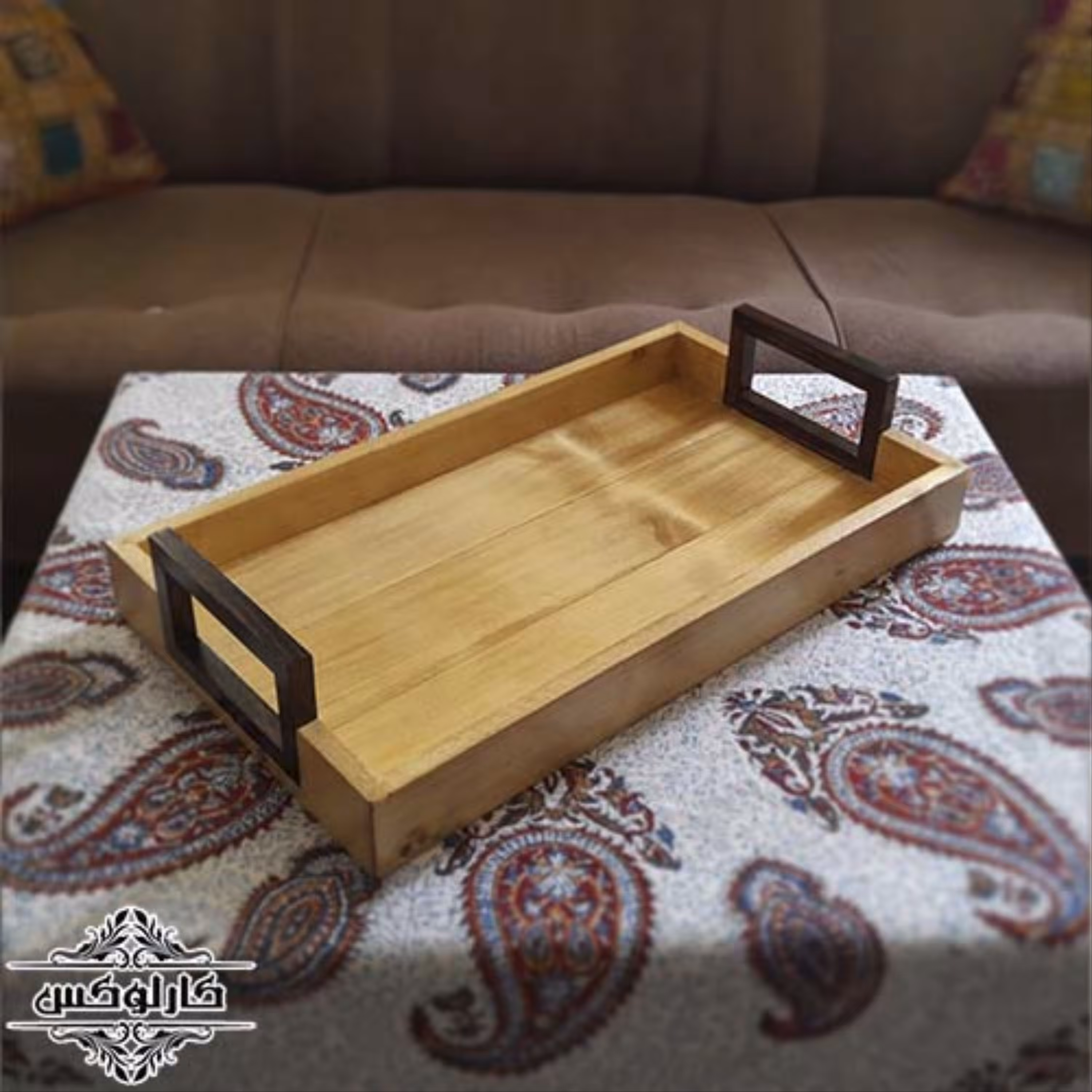 سینی چوبی با دسته مستطیلی چوبی 30 سانتی