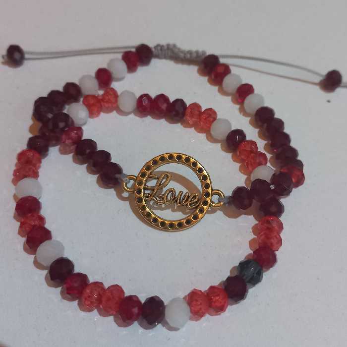 ست دو دستبند کشی و گره کشویی  طرح  Love رنگ قرمز   