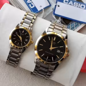 ساعت ست کاسیو بند دو رنگ صفحه مشکی