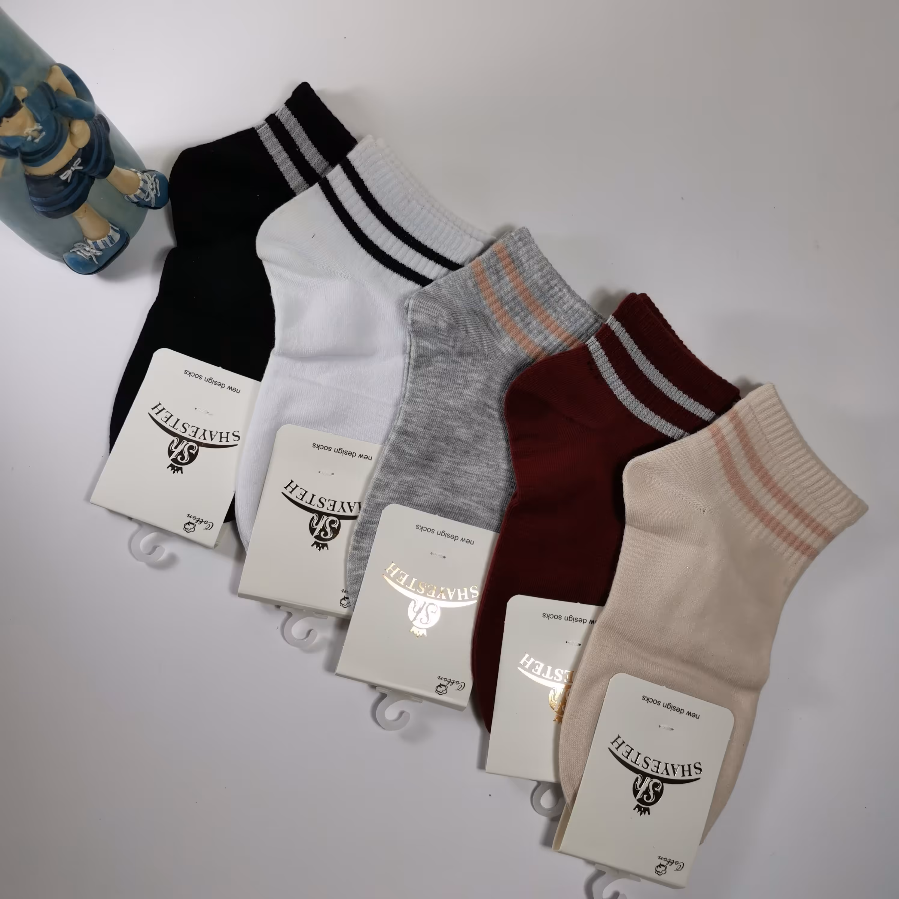 جوراب مچی دو خط موجود در 2 رنگ صورتی و سفید