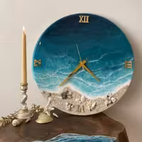 ساعت طرح دریا جنس رزین سایز 40 سانت  صدف طبیعی موتور آرام گرد 