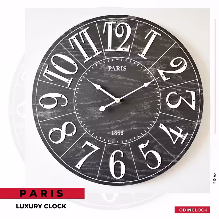 ساعت دیواری چوب و فلز  دستساز مدل PARIS(رنگ مشکی)