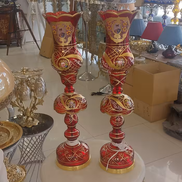 شمعدان لاله عباسی  تراش خورده درجه یک رنگ بندی کامل  ارتفاع 63 