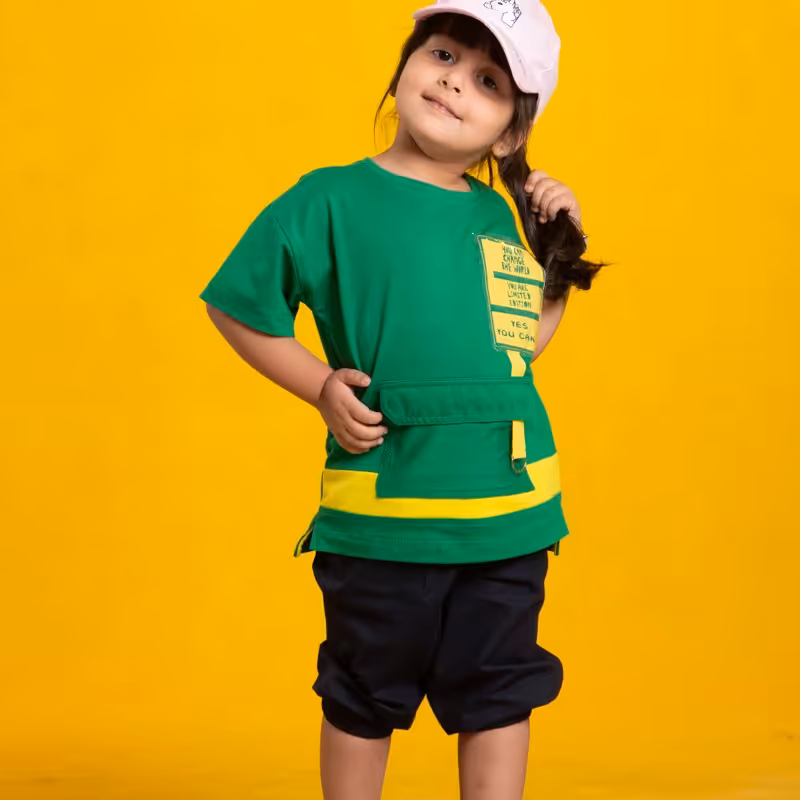 تیشرت مشترک دخترانه و پسرانه S103 برشاد رنگ سبز سایز 110