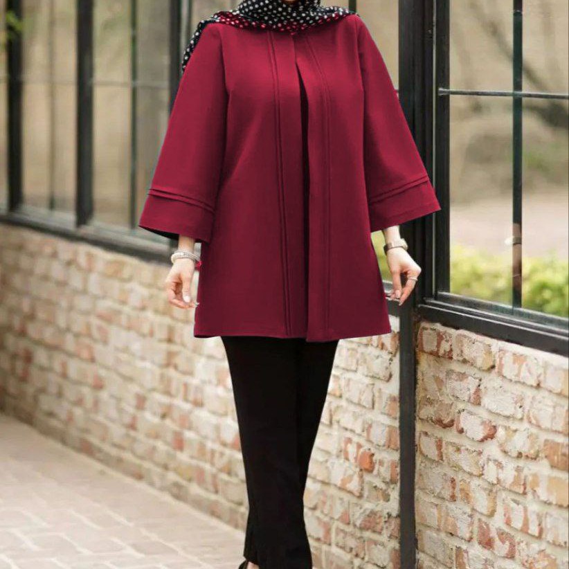 مانتو کتی مازراتی جلو باز دخترانه مانتو شیک خنک جلو کار لایه کوبی شده زنانه مانتوکتی یقه گرد استین گشاد دخترانه