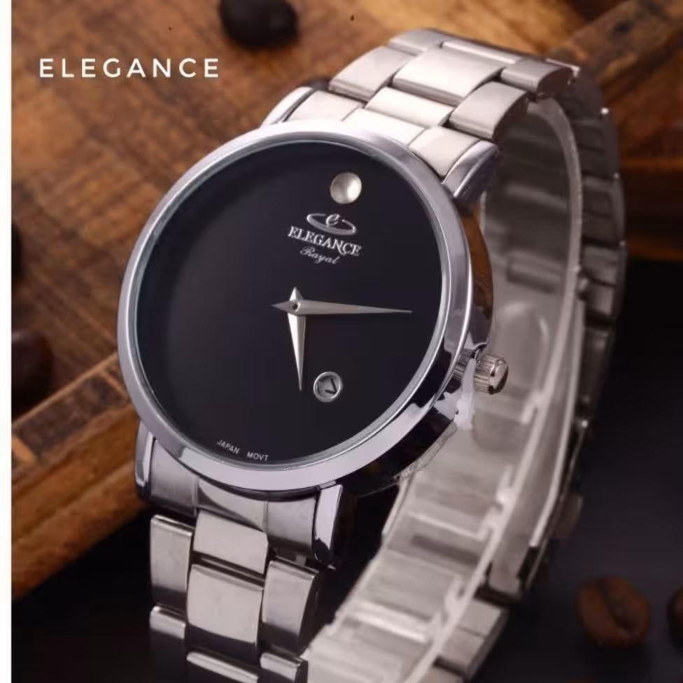 ساعت استیل الگانس برای آقایان موتور شرکت تی نمایش ایام ماه جنس بند استیل قفل استیل فشاری ضد آب 30درضد تخفیف 