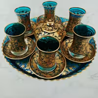 سرویس چایخوری آبگینه سبز فیروزه ای رنگ