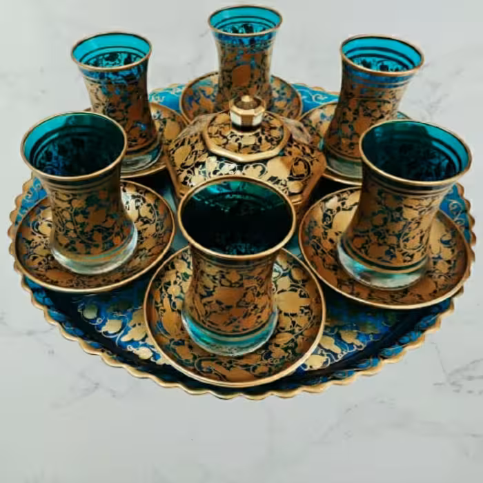 سرویس چایخوری آبگینه سبز فیروزه ای رنگ