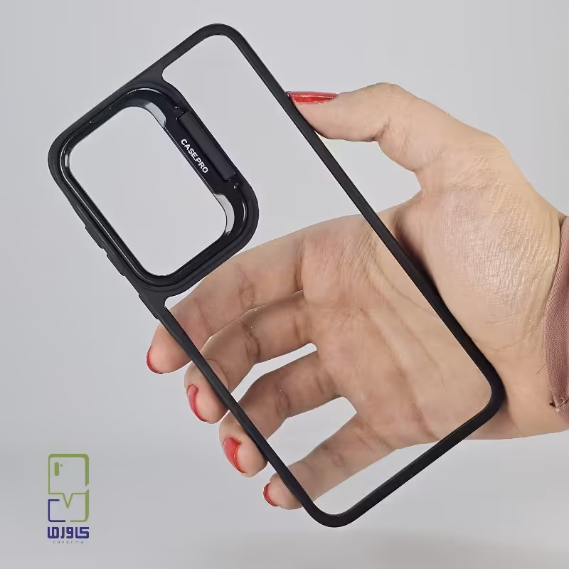 قاب گوشی S23FE استند دار شفاف مشکی | samsung s23fe