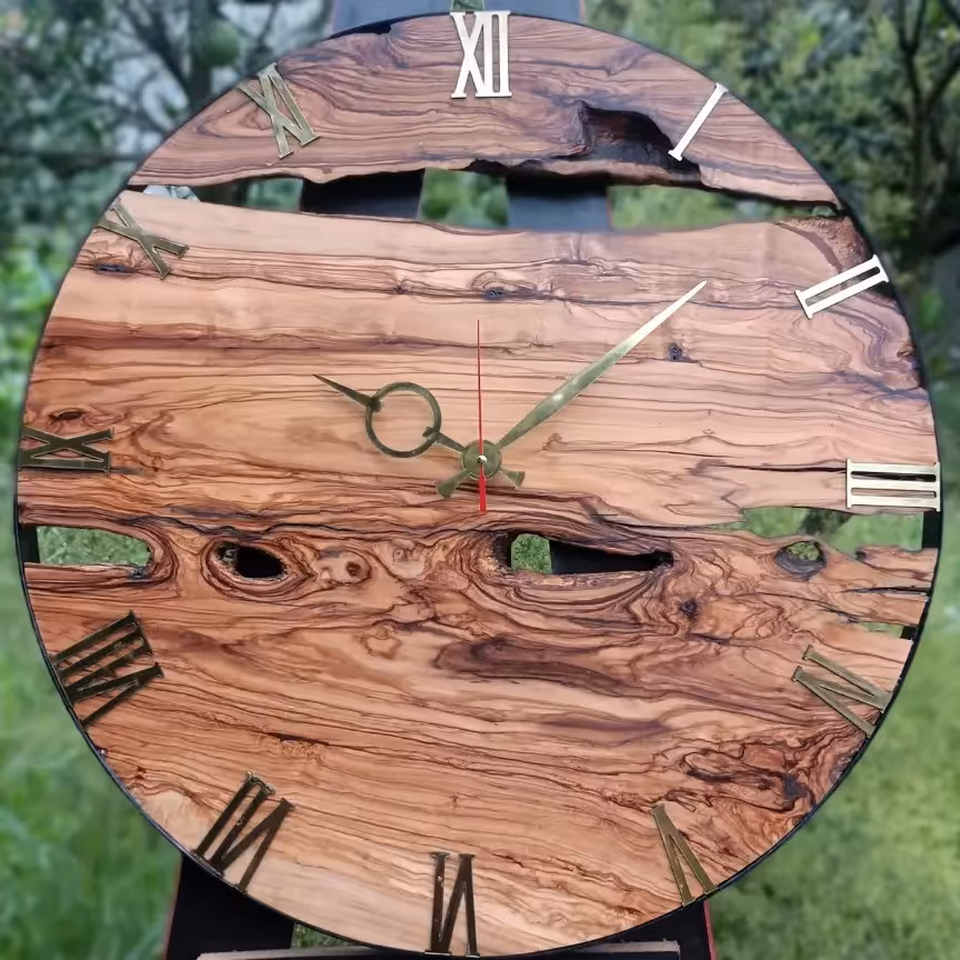 ساعت دیواری روستیک چوب زیتون سایز60