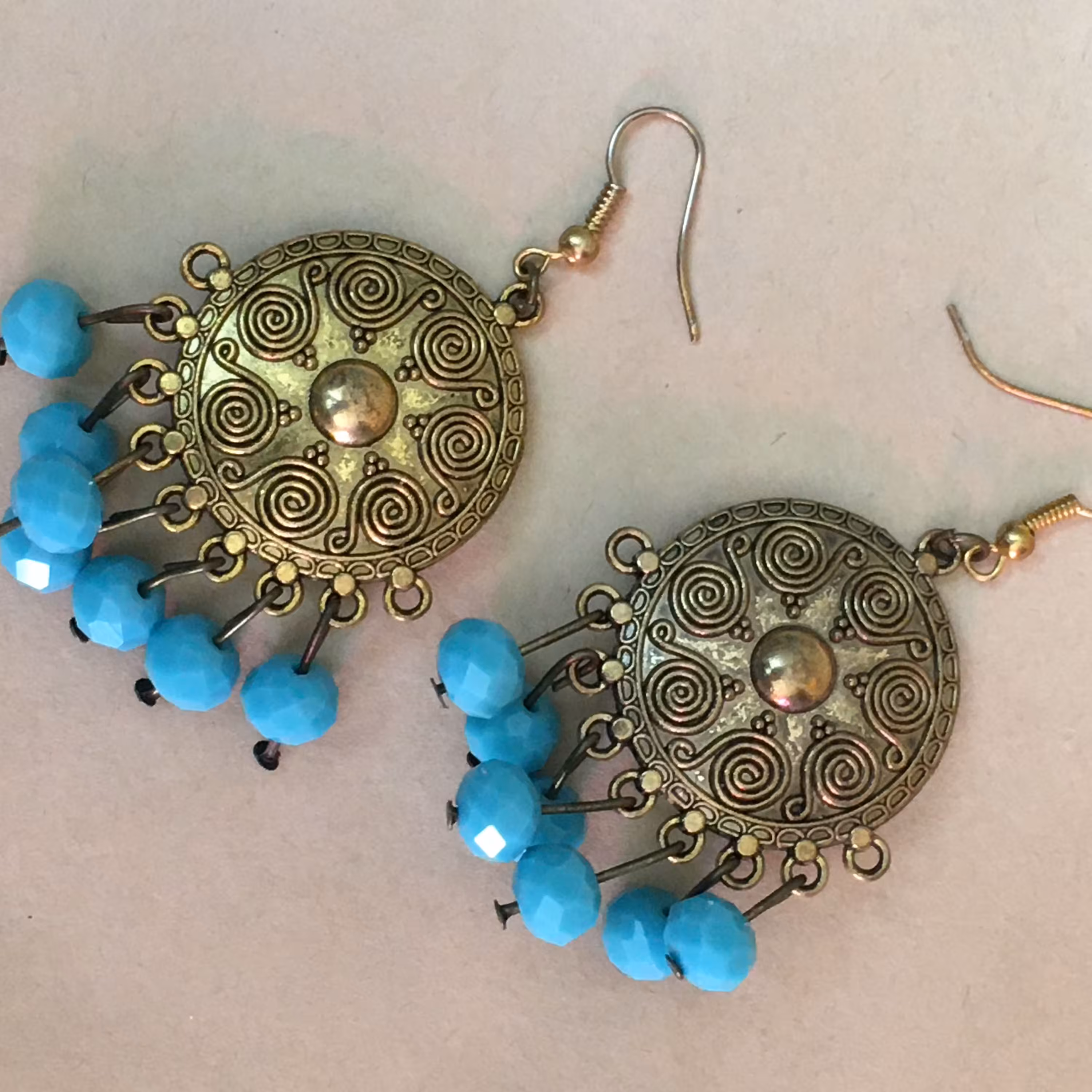 گوشواره آویز دار  طرح برنجی فیروزه 