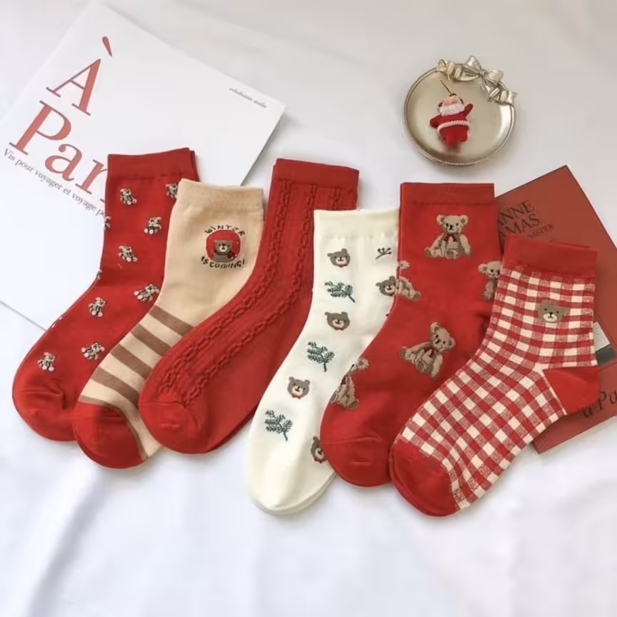 جوراب تدی قرمز ساق دار