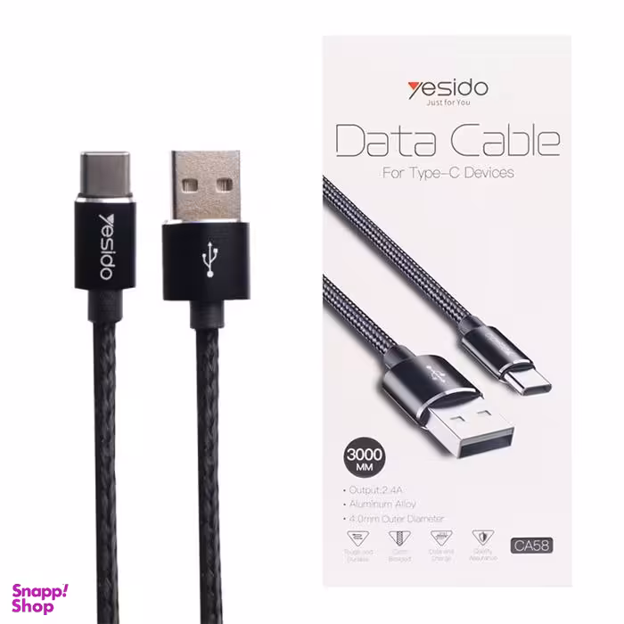 کابل USB به Type-C یسیدو (Yesido) مدل CA58 طول 3 متر 2.4 آمپر
